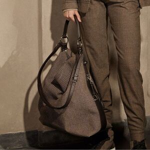 Ralph Lauren Collection *Fall '21 Lambswool Calfskin Trim Glenn-plaid Bridle Bag